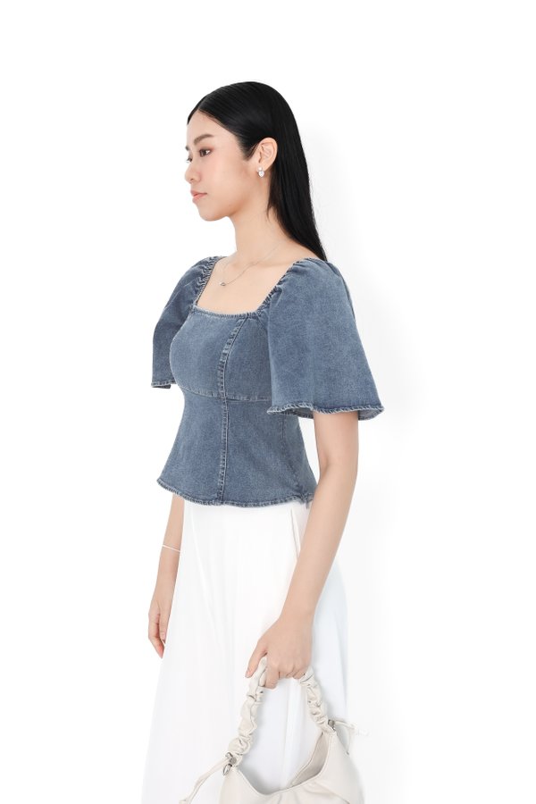 (PREORDER) *TPZ* MON CHERIE DENIM SLEEVED TOP IN DARK WASH
