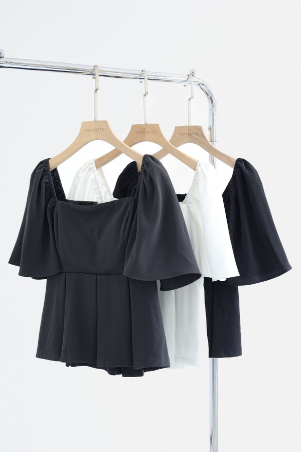 (PREORDER) *TPZ* ZELDA FLUTTER SLEEVES FLOWY PLEATS TOP IN BLACK