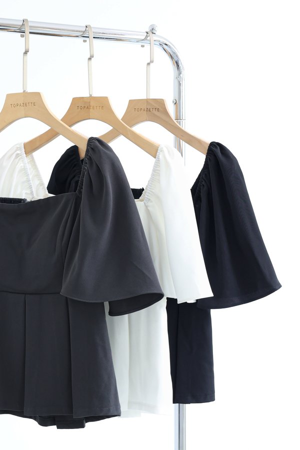 (PREORDER) *TPZ* ZELDA FLUTTER SLEEVES FLOWY PLEATS TOP IN STORM GREY