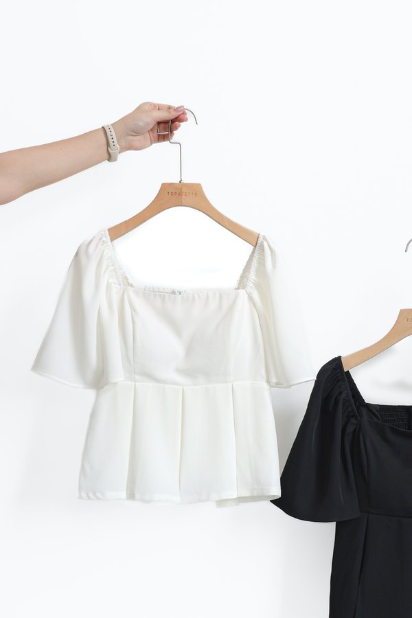 (PREORDER) *TPZ* ZELDA FLUTTER SLEEVES FLOWY PLEATS TOP IN WHITE