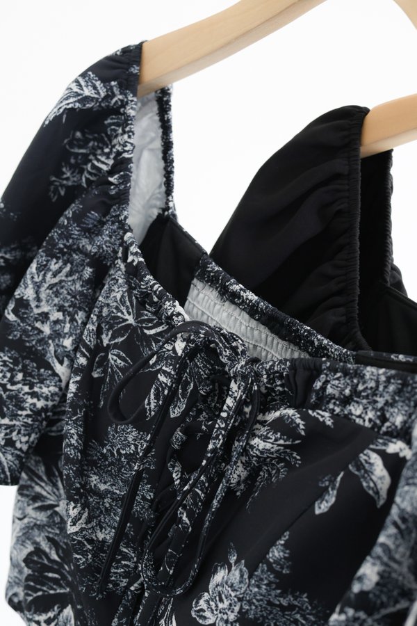 (PREORDER) *TPZ* CANDIS CORSET FLUTTER SLEEVES TOP IN SIGNATURE BLACK TOILE