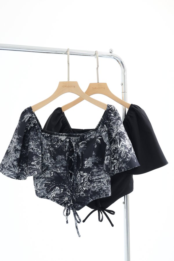 (PREORDER) *TPZ* CANDIS CORSET FLUTTER SLEEVES TOP IN SIGNATURE BLACK TOILE