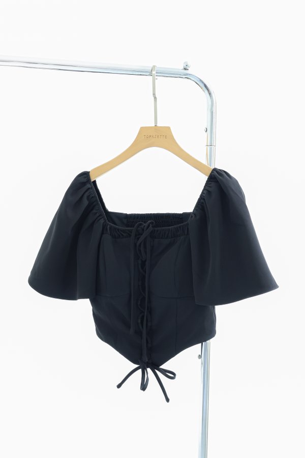 (PREORDER) *TPZ* CANDIS CORSET FLUTTER SLEEVES TOP IN BLACK