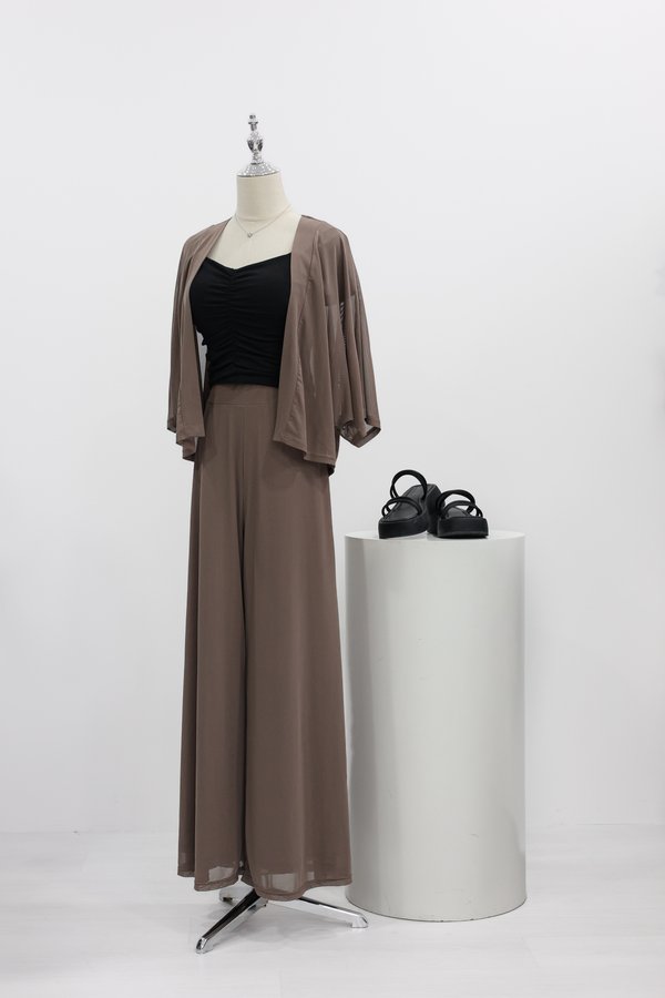 (PREORDER) *TPZ LUXE MESH* STELLA HIGH WAISTED FLOWY MESH PANTS (PETITE) IN COFFEE