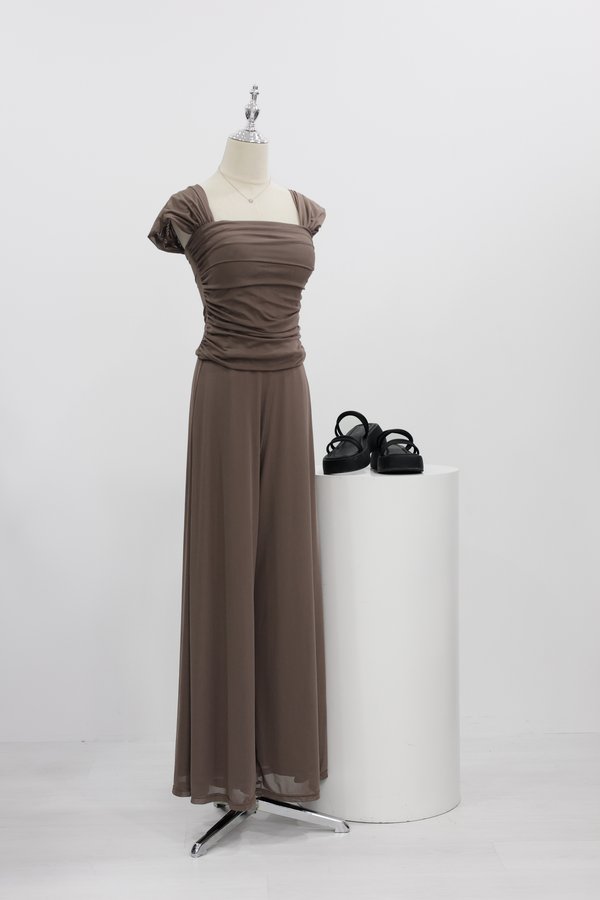 (PREORDER) *TPZ LUXE MESH* STELLA HIGH WAISTED FLOWY MESH PANTS (REGULAR) IN COFFEE