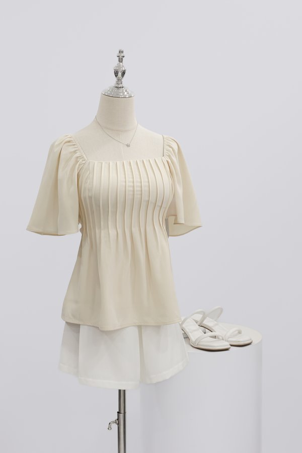 (PREORDER) *TPZ* HESTER FLUTTER SLEEVES TOP IN EGGSHELL