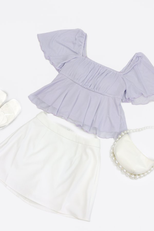 (PREORDER) *TPZ LUXE MESH* WHISPER MESH FLUTTER SLEEVES BABYDOLL TOP 2.0 IN LAVENDER MIST