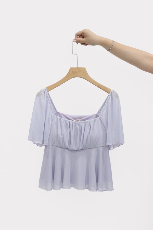 (PREORDER) *TPZ LUXE MESH* WHISPER MESH FLUTTER SLEEVES BABYDOLL TOP 2.0 IN LAVENDER MIST