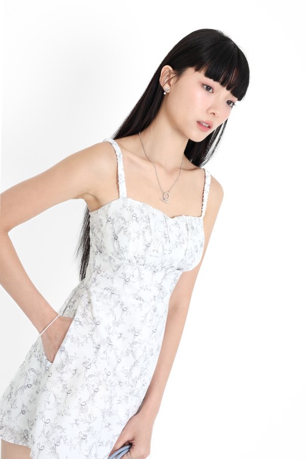 *TPZ* MINI DESSA SCRUNCHIE DRESS WITH DETACHABLE SHORTS IN TOILE DE RIBBON GREY LAVENDE