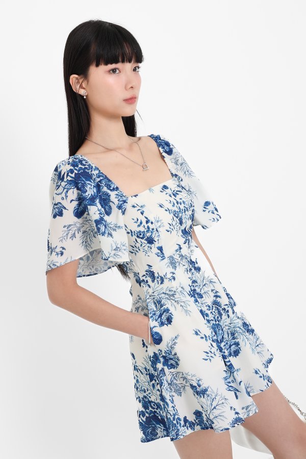 *TPZ* ELLE FLUTTER SLEEVES DRESS ROMPER WITH DETACHABLE SHORTS IN TOILE DE FORTUNE BLUE