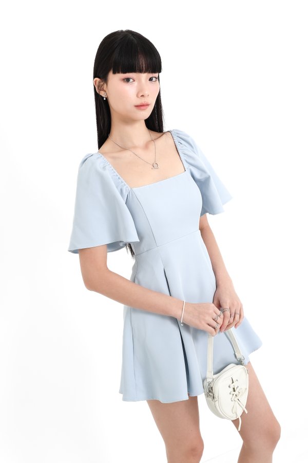 *TPZ* ELLE FLUTTER SLEEVES DRESS ROMPER 2.0 WITH DETACHABLE SHORTS IN BABY BLUE