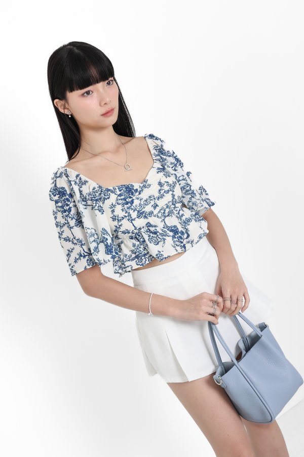 *TPZ* CLOVER BABY PEPLUM FLUTTER TOP IN TOILE DE HAPPINESS FRENCH BLUE