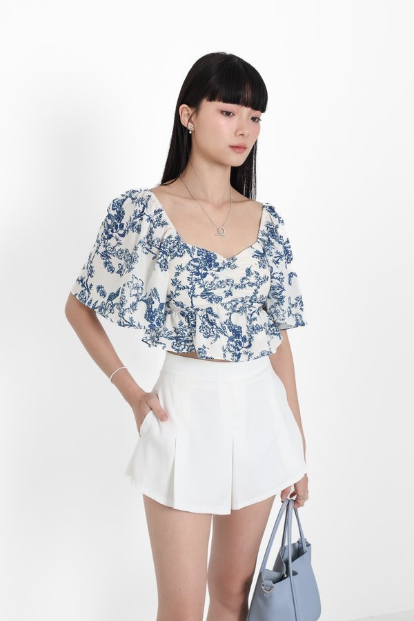 *TPZ* CLOVER BABY PEPLUM FLUTTER TOP IN TOILE DE HAPPINESS FRENCH BLUE