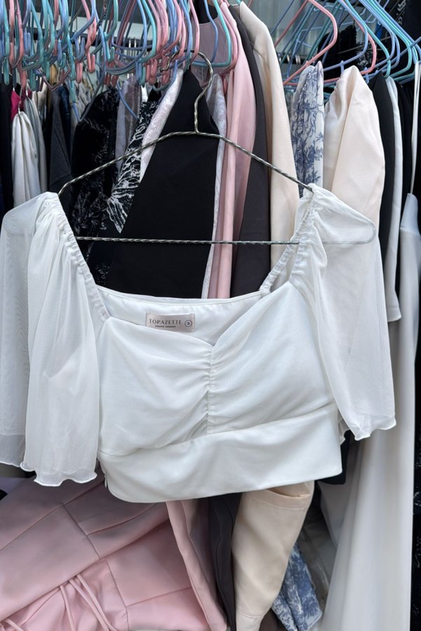(PREORDER) *TPZ LUXE MESH* DYNASTY FLUTTER SLEEVES TOP 5.0 IN WHITE