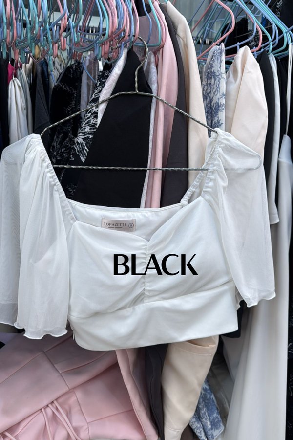 (PREORDER) *TPZ LUXE MESH* DYNASTY FLUTTER SLEEVES TOP 5.0 IN BLACK
