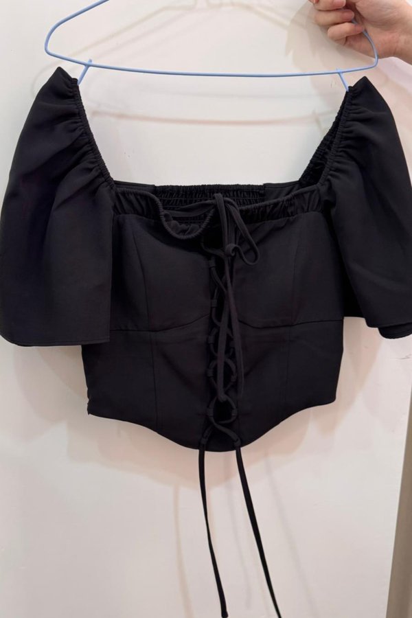 (PREORDER) *TPZ* CANDIS CORSET FLUTTER SLEEVES TOP IN BLACK