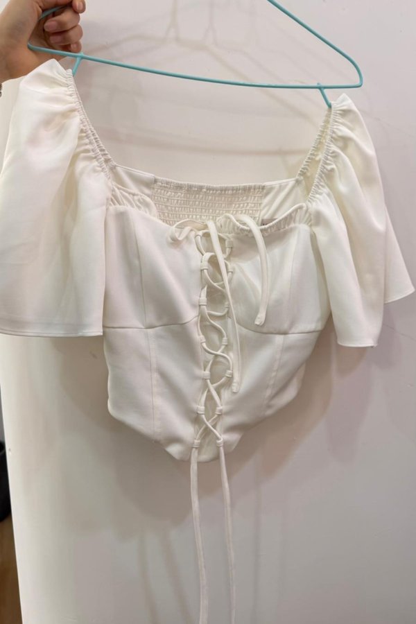 (PREORDER) *TPZ* CANDIS CORSET FLUTTER SLEEVES TOP IN WHITE
