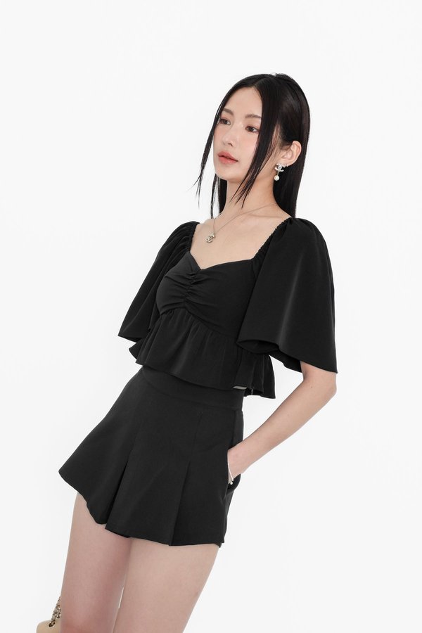 *TPZ* CLOVER BABY PEPLUM FLUTTER TOP IN BLACK