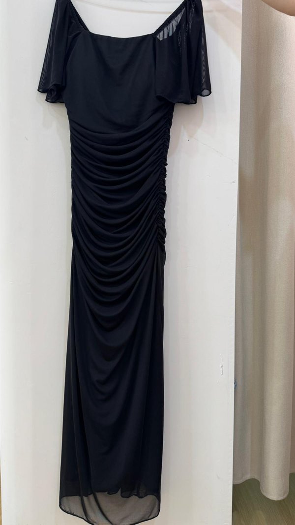 (PREORDER) *TPZ LUXE MESH* ELVA MESH FLUTTER SLEEVES DRESS IN BLACK