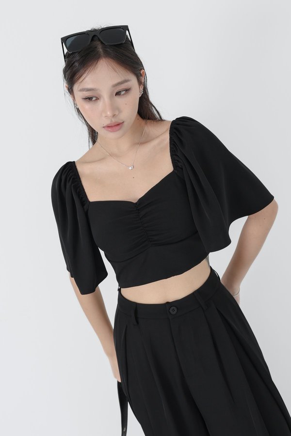 (PREORDER) *TPZ* DYNASTY FLUTTER SLEEVES TOP 4.0 IN BLACK