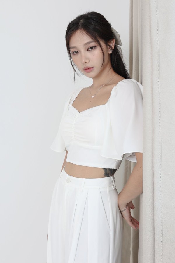 (PREORDER) *TPZ* DYNASTY FLUTTER SLEEVES TOP 4.0 IN WHITE