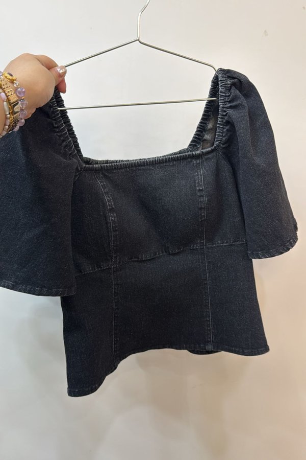 (PREORDER) *TPZ* MON CHERIE DENIM SLEEVED TOP IN BLACK WASH