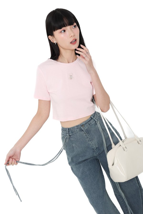 *TPZBEAR* VIBES BOXY TEE IN ICE PINK
