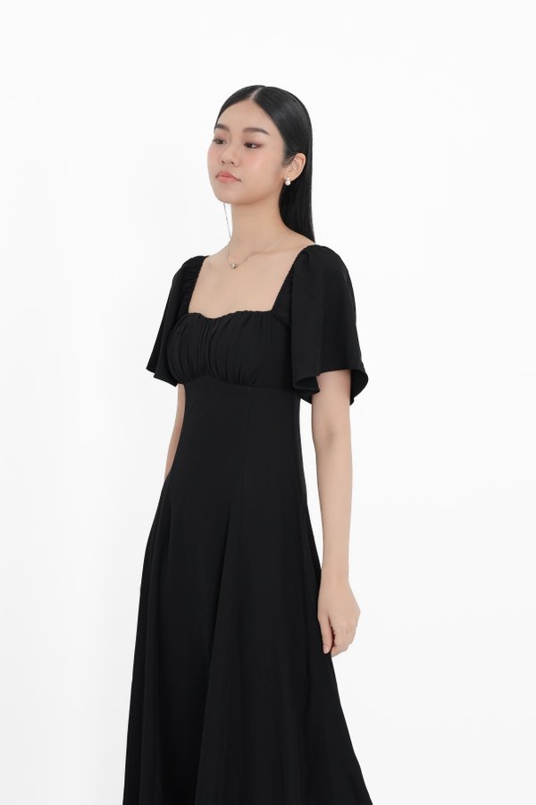 (PREORDER) *TPZ* ALLURE FLUTTER FLOWY MAXI DRESS IN BLACK