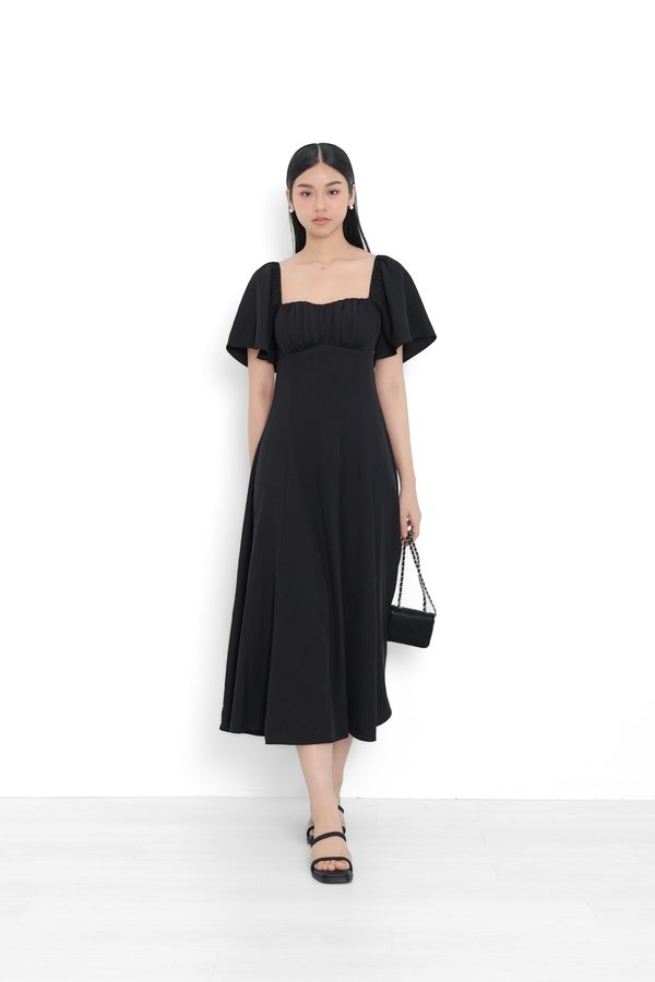 (PREORDER) *TPZ* ALLURE FLUTTER FLOWY MAXI DRESS IN BLACK