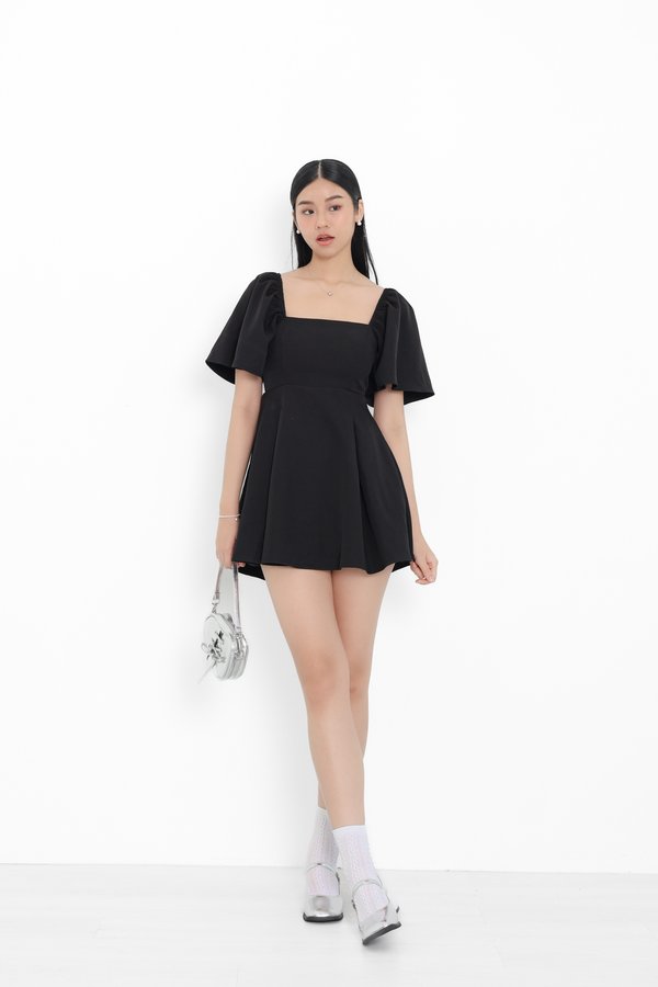 (PREORDER) *TPZ* ELLE FLUTTER SLEEVES DRESS ROMPER 2.0 WITH DETACHABLE SHORTS IN BLACK