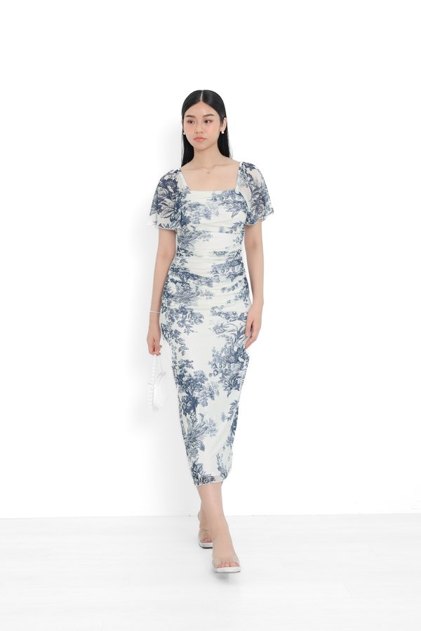 (PREORDER) *TPZ LUXE MESH* ELVA MESH FLUTTER SLEEVES DRESS IN TOILE DE WINDFALL DEEP BLUE