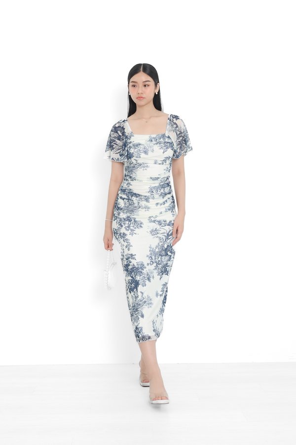 (PREORDER) *TPZ LUXE MESH* ELVA MESH FLUTTER SLEEVES DRESS IN TOILE DE WINDFALL DEEP BLUE