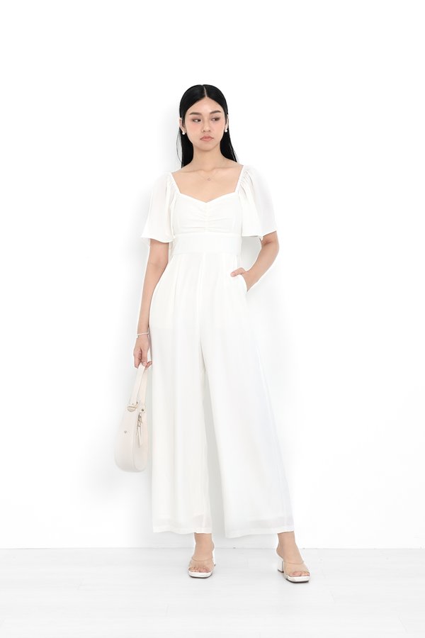 *TPZ* DYNASTY FLUTTER SLEEVES JUMPSUIT (PETITE) IN WHITE