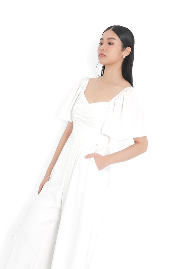 *TPZ* DYNASTY FLUTTER SLEEVES JUMPSUIT (REGULAR) IN WHITE