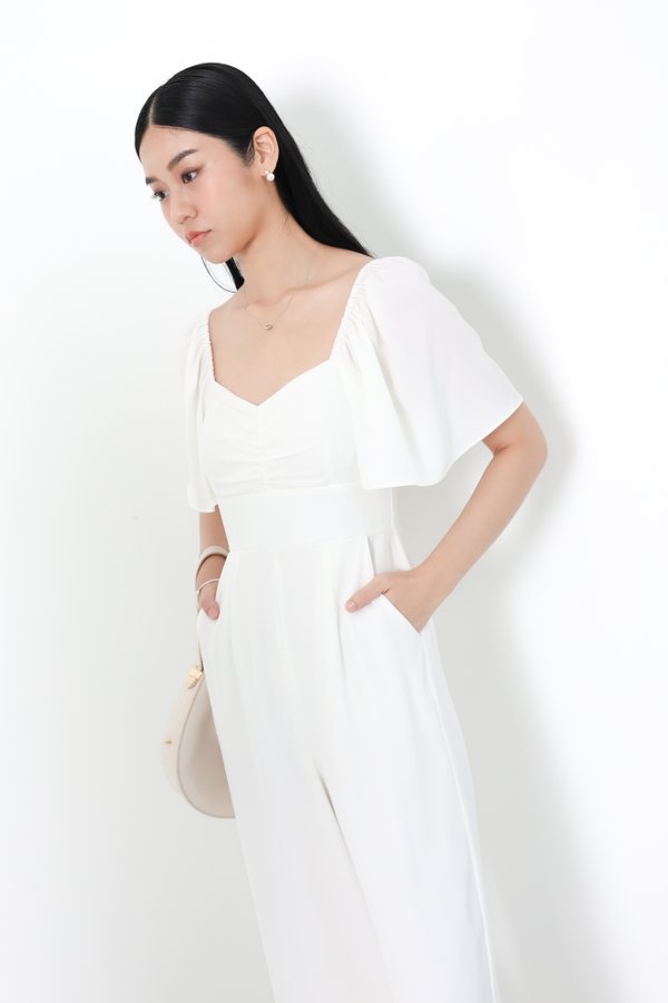 *TPZ* DYNASTY FLUTTER SLEEVES JUMPSUIT (PETITE) IN WHITE