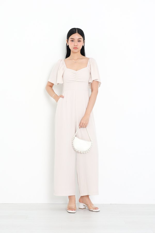 *TPZ* DYNASTY FLUTTER SLEEVES JUMPSUIT (REGULAR) IN IVORY PEARL