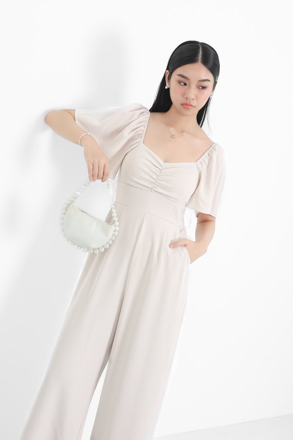 *TPZ* DYNASTY FLUTTER SLEEVES JUMPSUIT (PETITE) IN IVORY PEARL