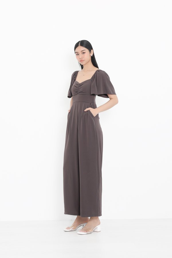 *TPZ* DYNASTY FLUTTER SLEEVES JUMPSUIT (REGULAR) IN GUNMETAL LAVENDER