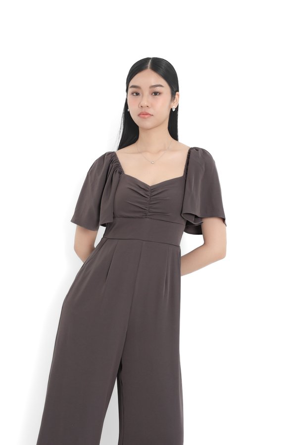 *TPZ* DYNASTY FLUTTER SLEEVES JUMPSUIT (PETITE) IN GUNMETAL LAVENDER