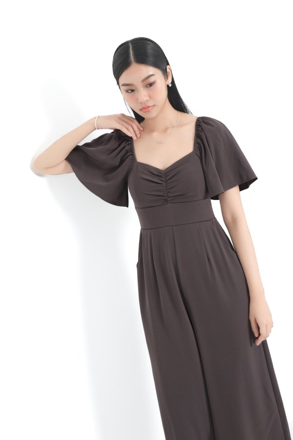 *TPZ* DYNASTY FLUTTER SLEEVES JUMPSUIT (REGULAR) IN GUNMETAL LAVENDER