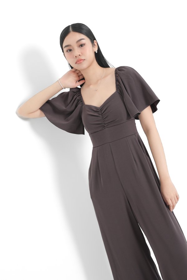 *TPZ* DYNASTY FLUTTER SLEEVES JUMPSUIT (REGULAR) IN GUNMETAL LAVENDER