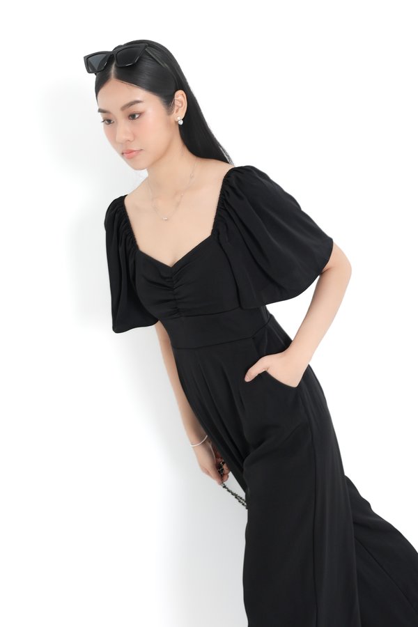 *TPZ* DYNASTY FLUTTER SLEEVES JUMPSUIT (PETITE) IN BLACK
