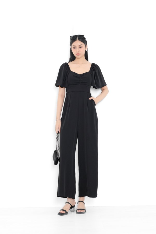 *TPZ* DYNASTY FLUTTER SLEEVES JUMPSUIT (PETITE) IN BLACK