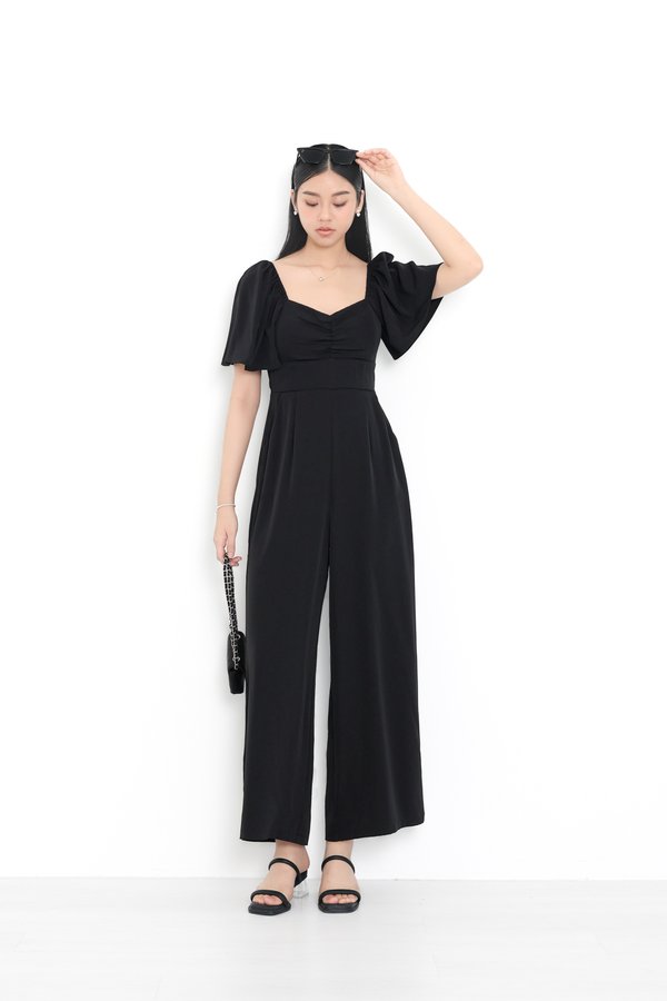 *TPZ* DYNASTY FLUTTER SLEEVES JUMPSUIT (REGULAR) IN BLACK