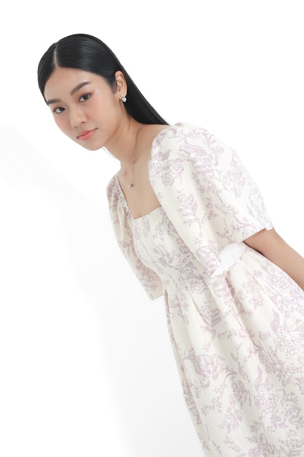 (PREORDER) *TPZ* BUBBLE FLUTTER SLEEVES DRESS ROMPER WITH DETACHABLE SHORTS IN TOILE DE HAPPINESS LILAC