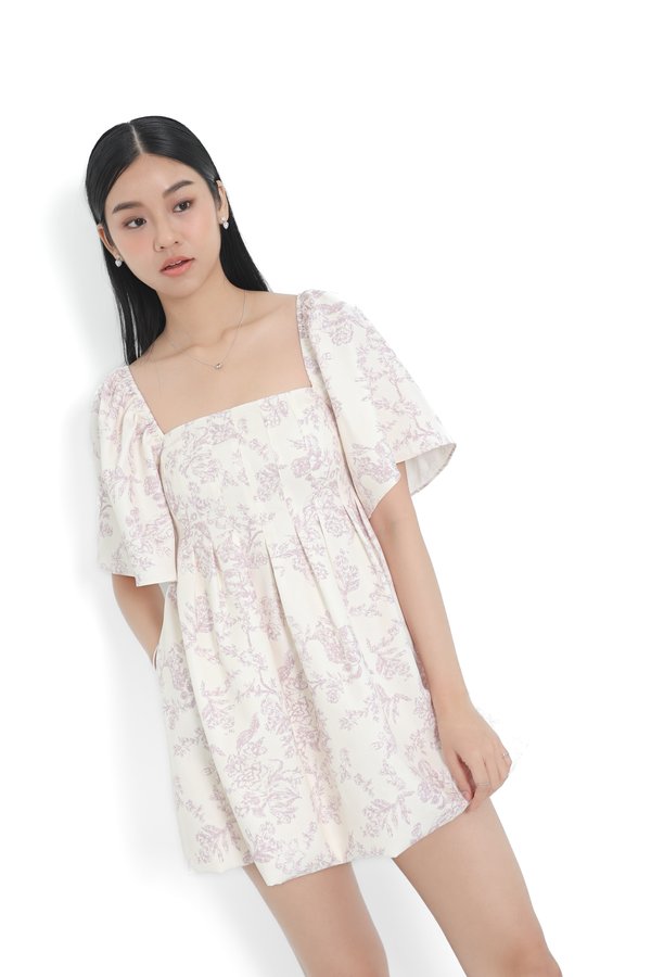 (PREORDER) *TPZ* BUBBLE FLUTTER SLEEVES DRESS ROMPER WITH DETACHABLE SHORTS IN TOILE DE HAPPINESS LILAC