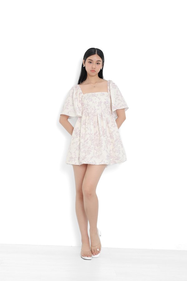 (PREORDER) *TPZ* BUBBLE FLUTTER SLEEVES DRESS ROMPER WITH DETACHABLE SHORTS IN TOILE DE HAPPINESS LILAC