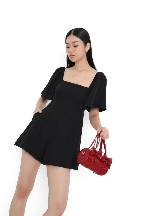 (PREORDER) *TPZ* BELLE FLUTTER SLEEVES ROMPER IN BLACK