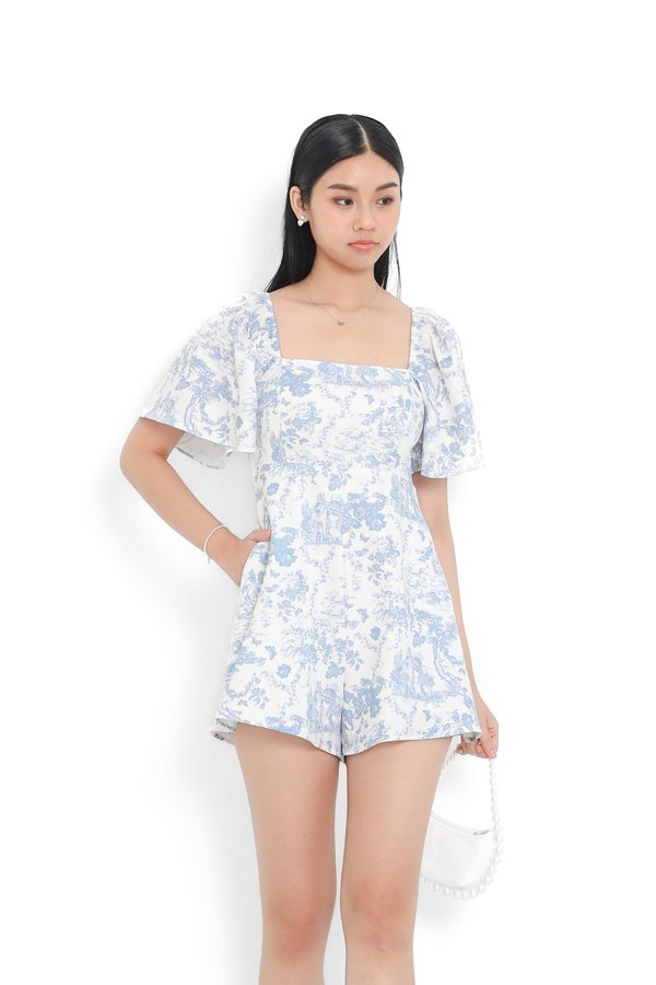 *TPZ* BELLE FLUTTER SLEEVES ROMPER IN TOILE DE ROMANCE BABY BLUE