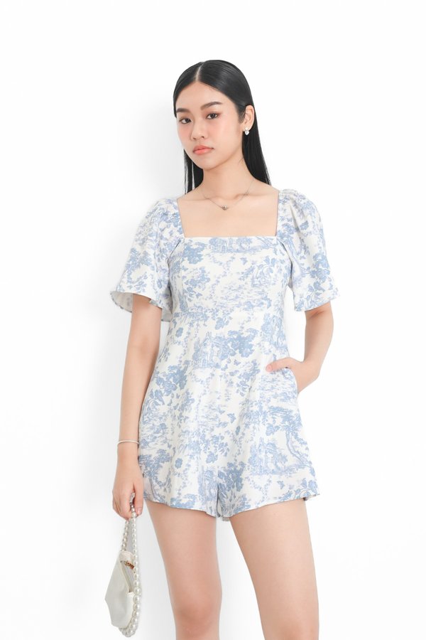 *TPZ* BELLE FLUTTER SLEEVES ROMPER IN TOILE DE ROMANCE BABY BLUE